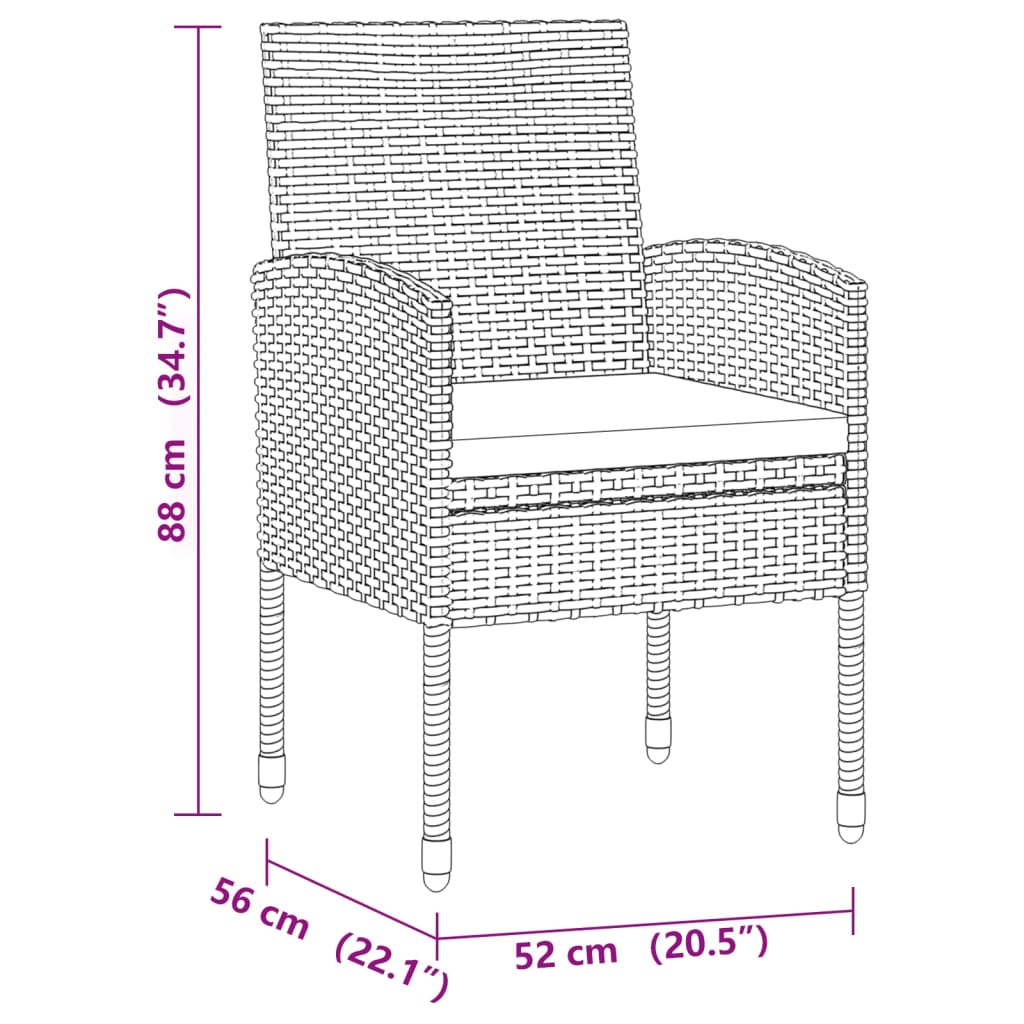 9 pcs conjunto de jantar para jardim vime PE preto