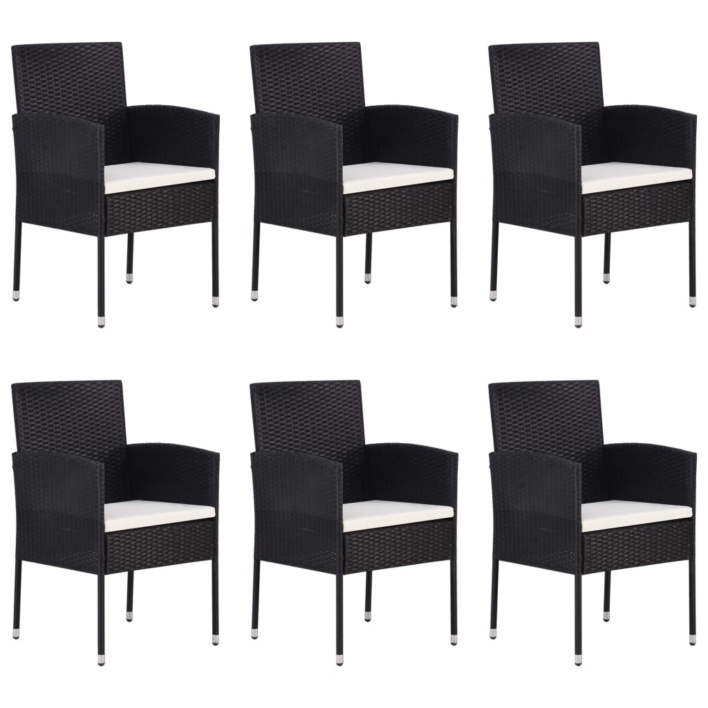 7 pcs conjunto de jantar para jardim vime PE preto