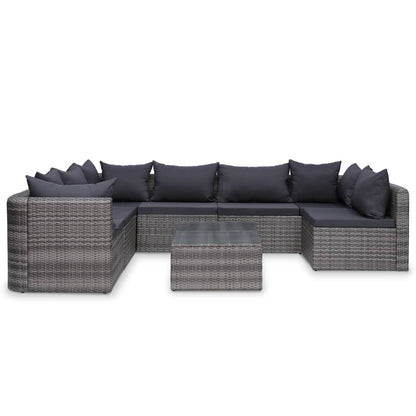 9 pcs conjunto lounge de jardim c/ almofadões vime PE cinzento