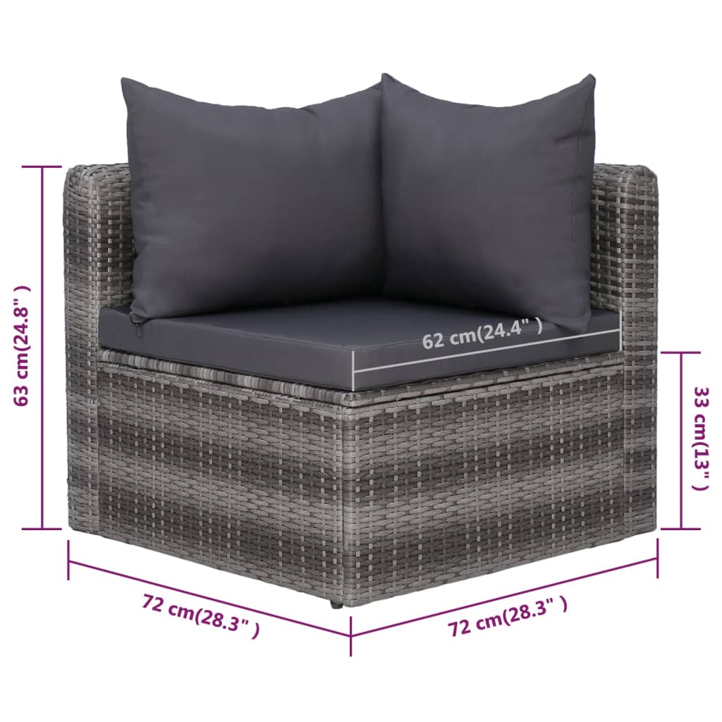 9 pcs conjunto lounge de jardim c/ almofadões vime PE cinzento