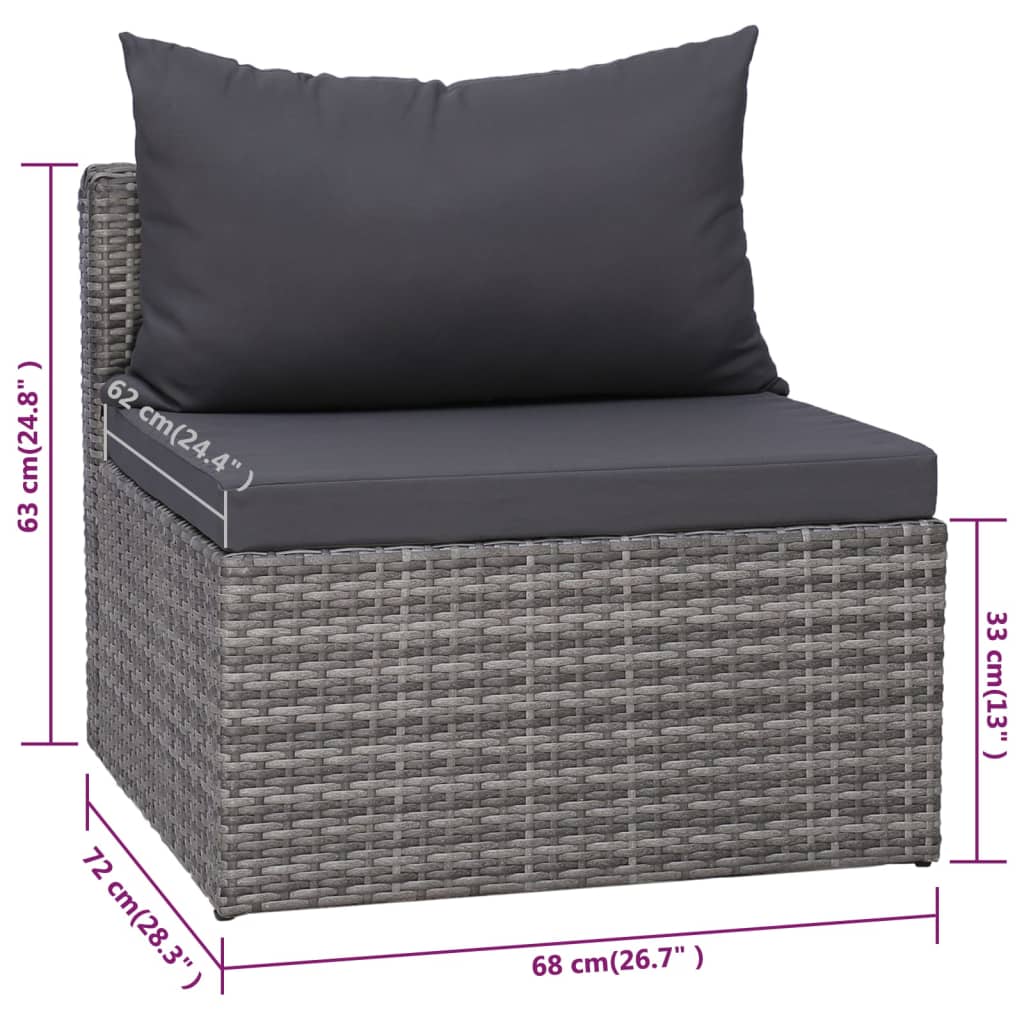 9 pcs conjunto lounge de jardim c/ almofadões vime PE cinzento