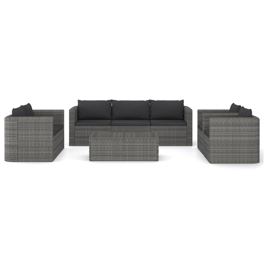 8 pcs conjunto lounge de jardim c/ almofadões vime PE cinzento