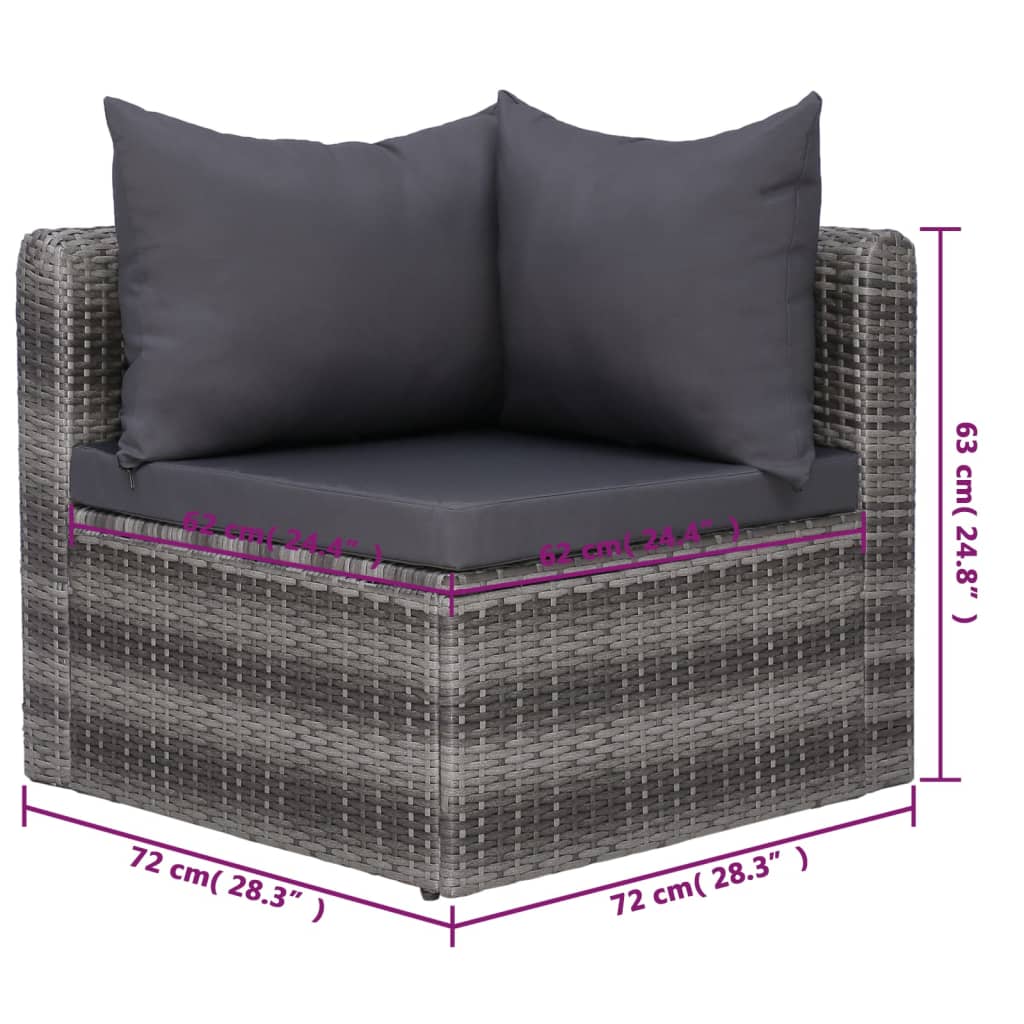 8 pcs conjunto lounge de jardim c/ almofadões vime PE cinzento