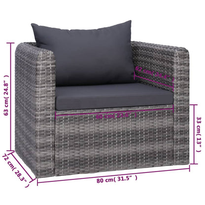 8 pcs conjunto lounge de jardim c/ almofadões vime PE cinzento