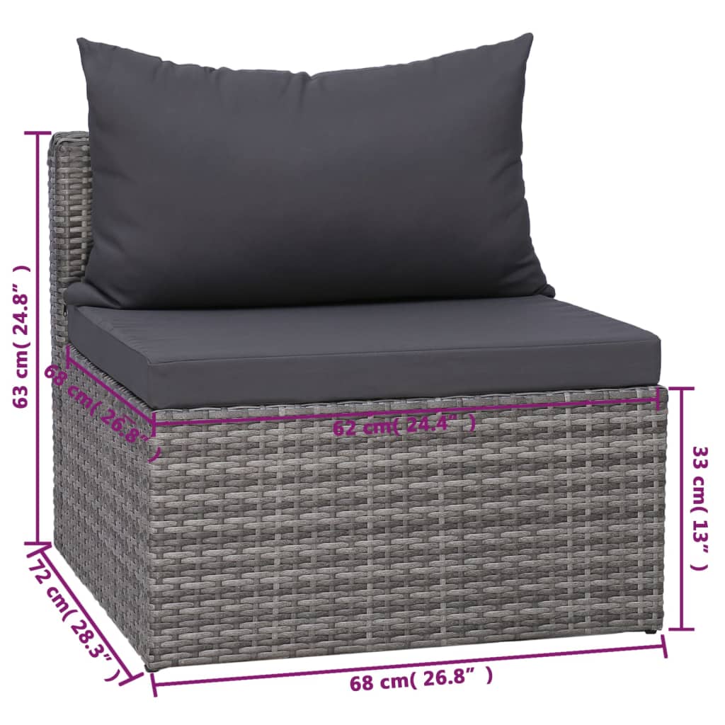 8 pcs conjunto lounge de jardim c/ almofadões vime PE cinzento