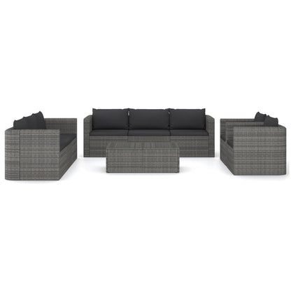 9 pcs conjunto lounge de jardim c/ almofadões vime PE cinzento