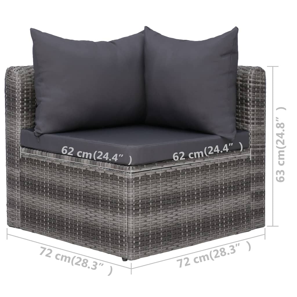 9 pcs conjunto lounge de jardim c/ almofadões vime PE cinzento