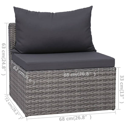 9 pcs conjunto lounge de jardim c/ almofadões vime PE cinzento