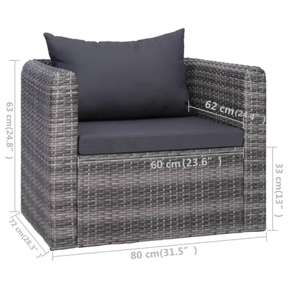 9 pcs conjunto lounge de jardim c/ almofadões vime PE cinzento