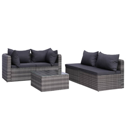 7 pcs conjunto lounge de jardim c/ almofadões vime PE cinzento