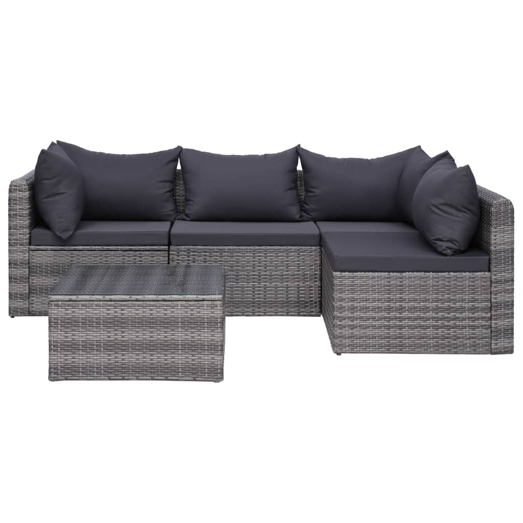 7 pcs conjunto lounge de jardim c/ almofadões vime PE cinzento