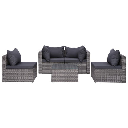 7 pcs conjunto lounge de jardim c/ almofadões vime PE cinzento