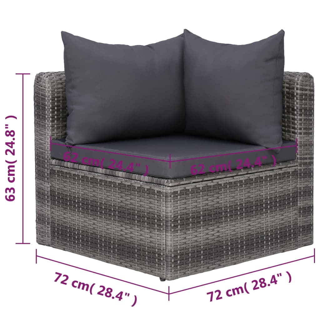 7 pcs conjunto lounge de jardim c/ almofadões vime PE cinzento