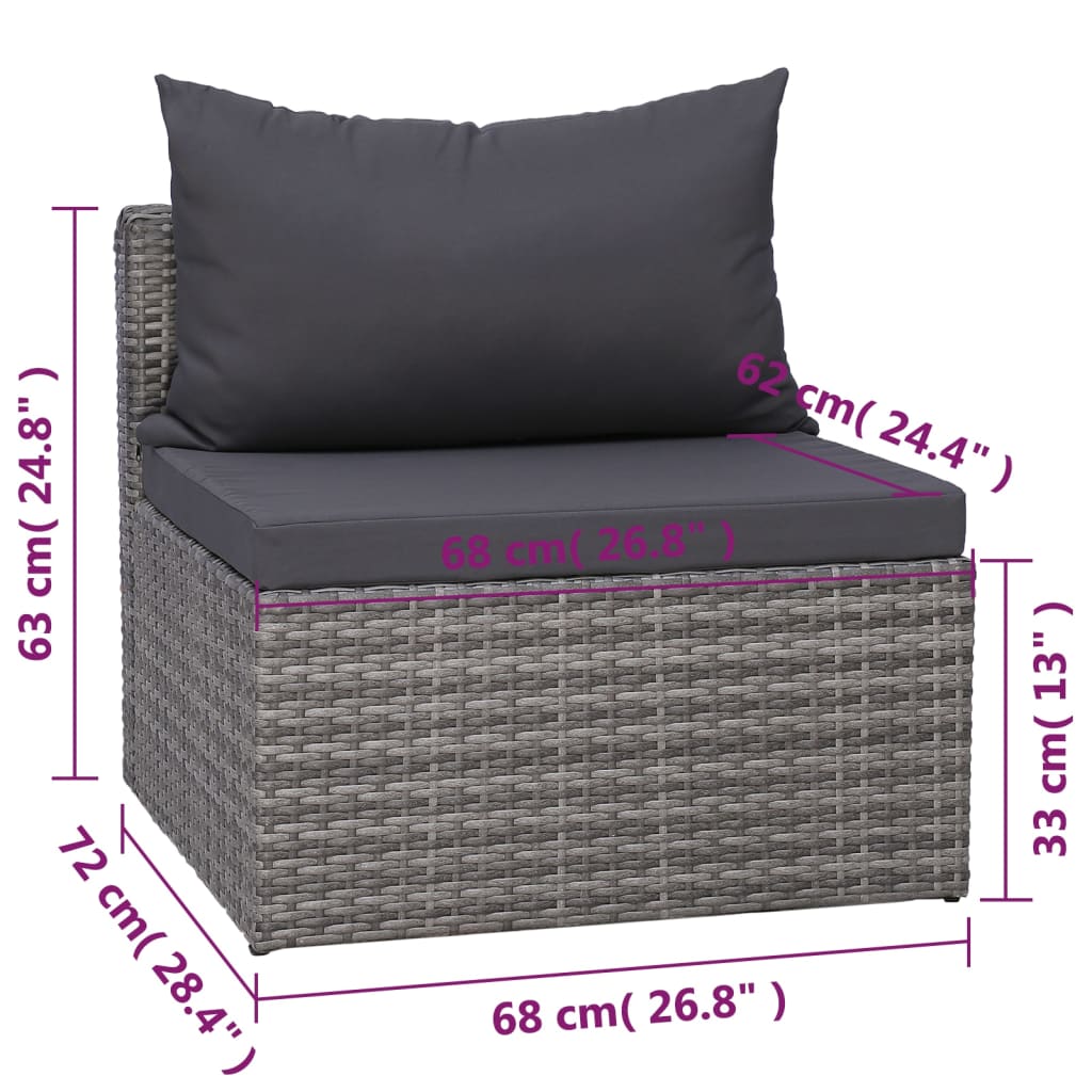 7 pcs conjunto lounge de jardim c/ almofadões vime PE cinzento