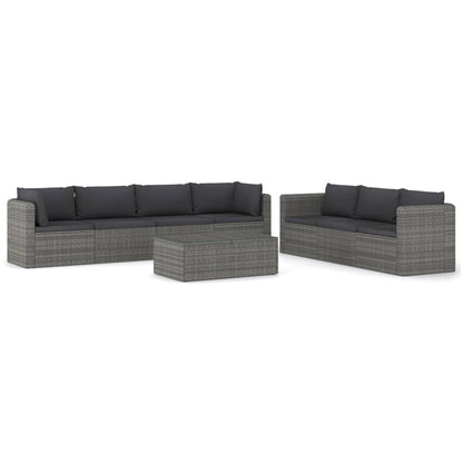 8 pcs conjunto lounge de jardim c/ almofadões vime PE cinzento