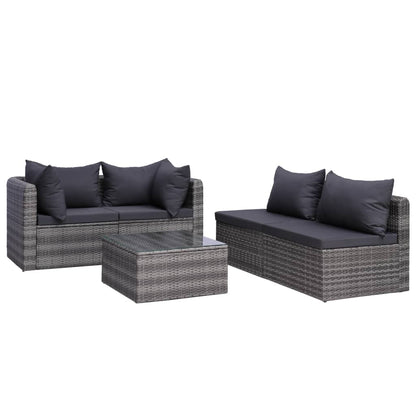 8 pcs conjunto lounge de jardim c/ almofadões vime PE cinzento