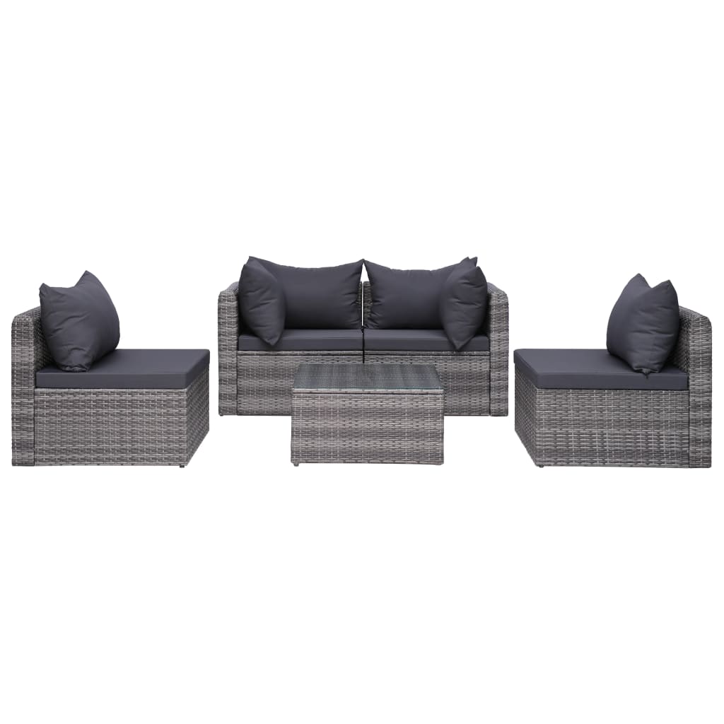 8 pcs conjunto lounge de jardim c/ almofadões vime PE cinzento