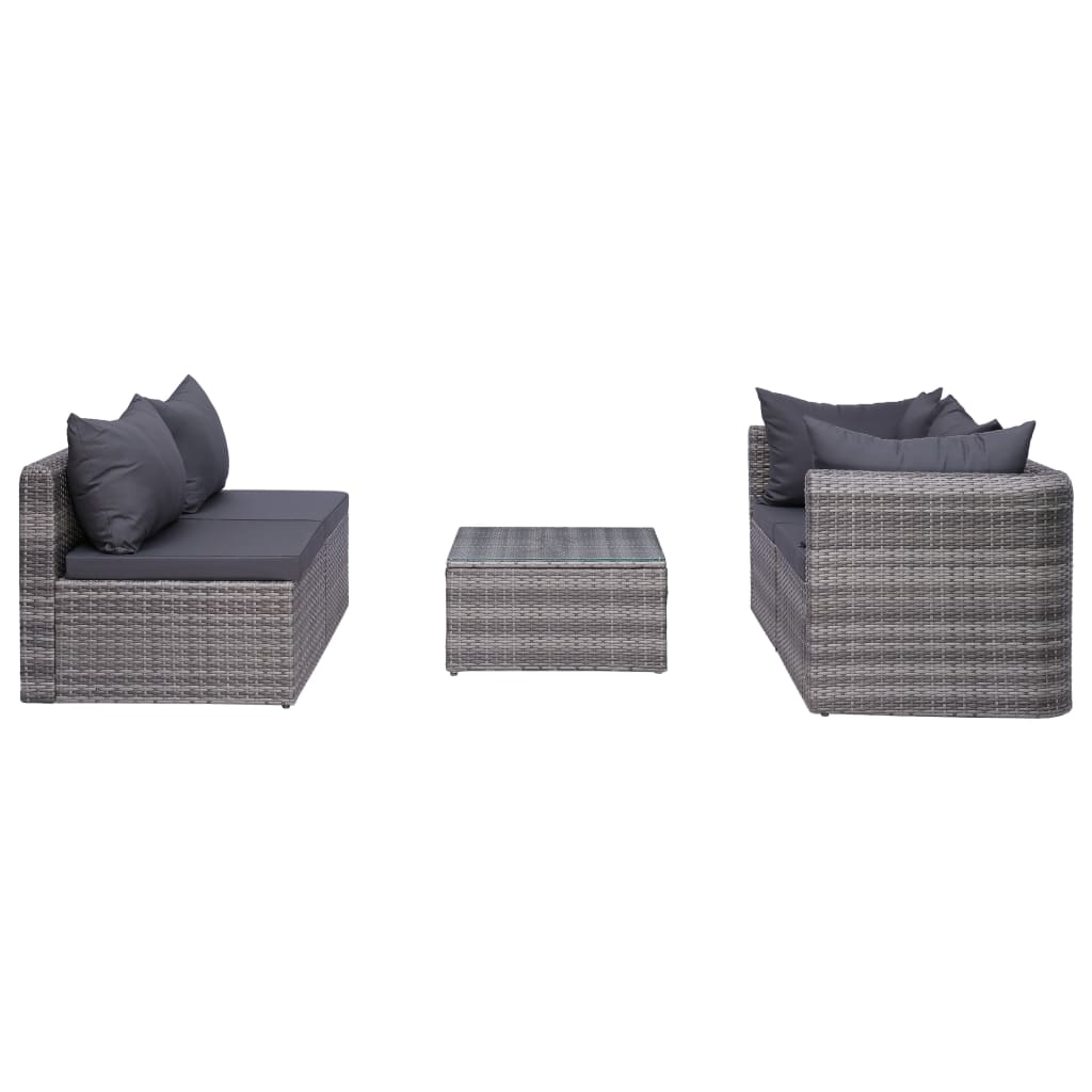 8 pcs conjunto lounge de jardim c/ almofadões vime PE cinzento