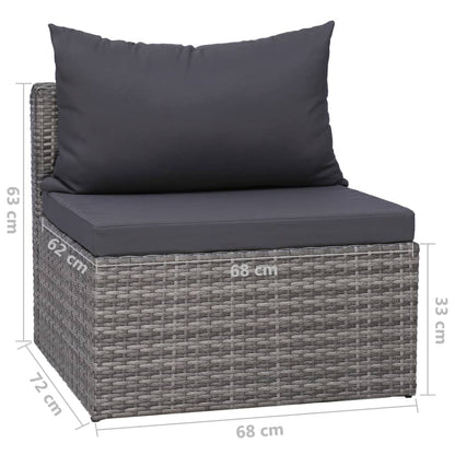 9 pcs conjunto lounge de jardim c/ almofadões vime PE cinzento