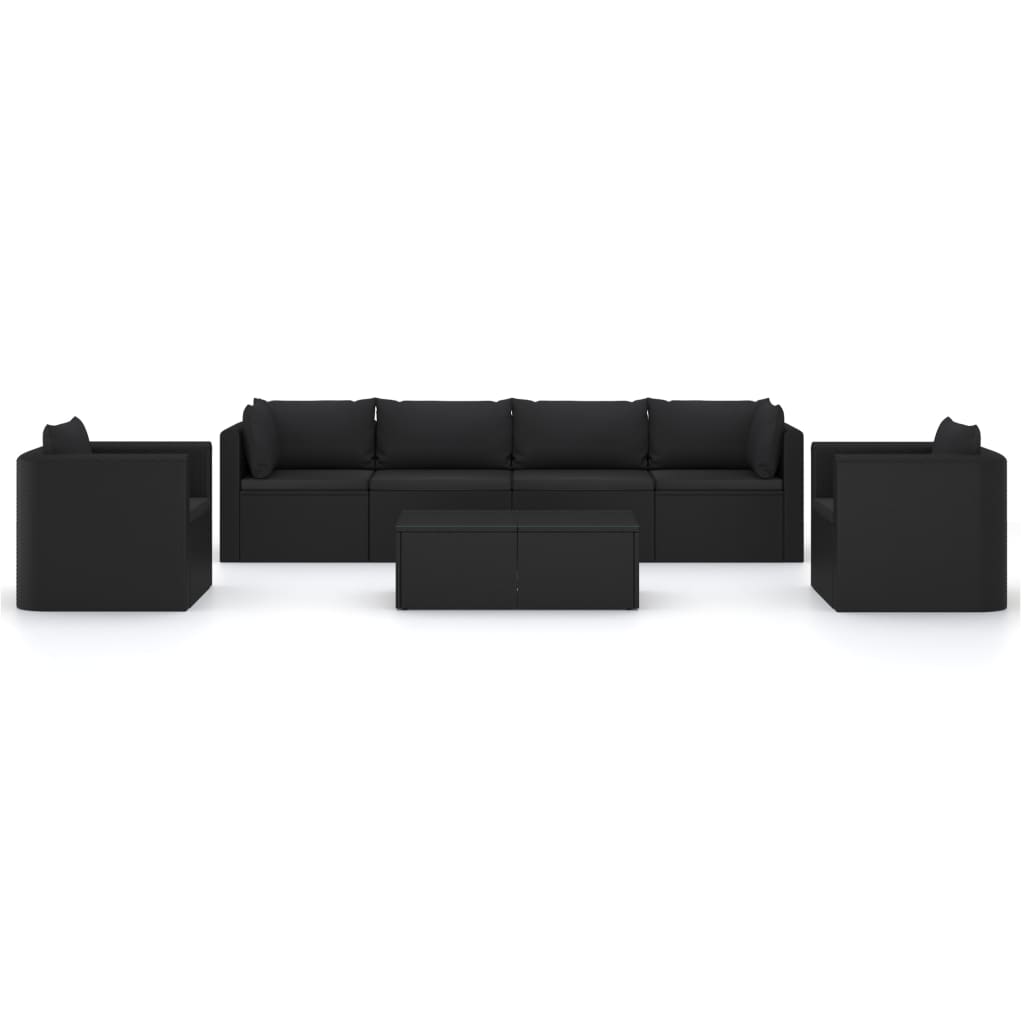 7 pcs conjunto lounge de jardim c/ almofadões vime PE preto