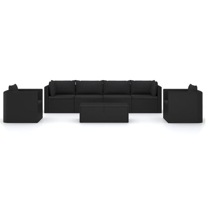 7 pcs conjunto lounge de jardim c/ almofadões vime PE preto