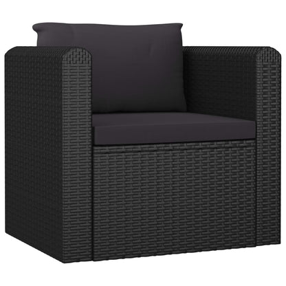 7 pcs conjunto lounge de jardim c/ almofadões vime PE preto