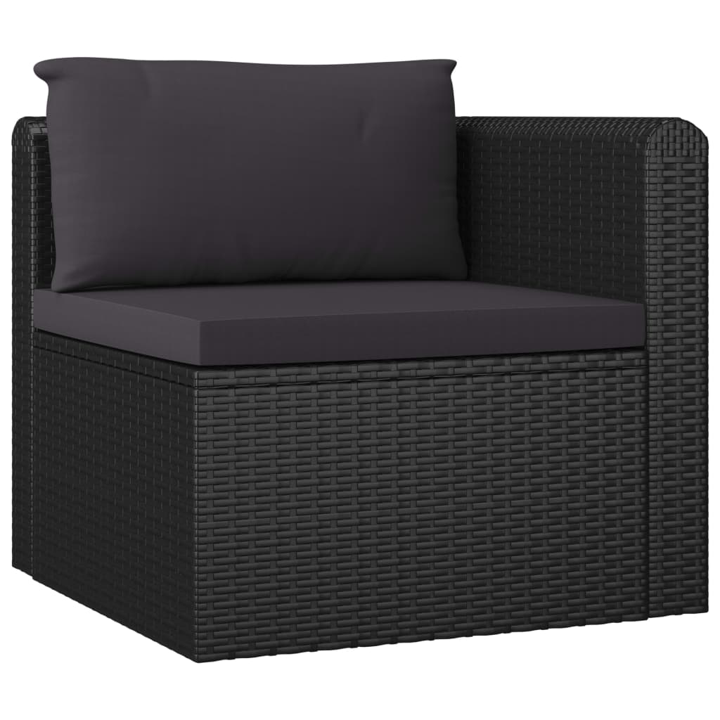 7 pcs conjunto lounge de jardim c/ almofadões vime PE preto