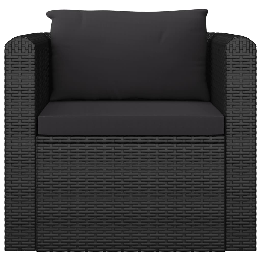 7 pcs conjunto lounge de jardim c/ almofadões vime PE preto