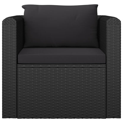 7 pcs conjunto lounge de jardim c/ almofadões vime PE preto