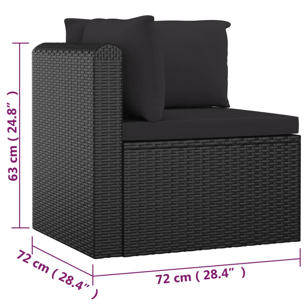 7 pcs conjunto lounge de jardim c/ almofadões vime PE preto