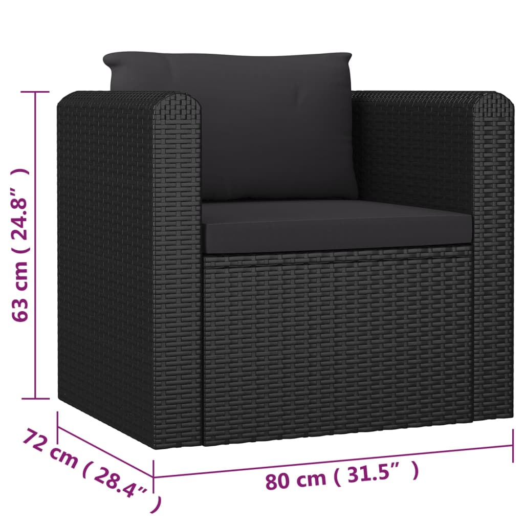 7 pcs conjunto lounge de jardim c/ almofadões vime PE preto