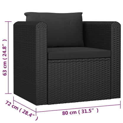 7 pcs conjunto lounge de jardim c/ almofadões vime PE preto