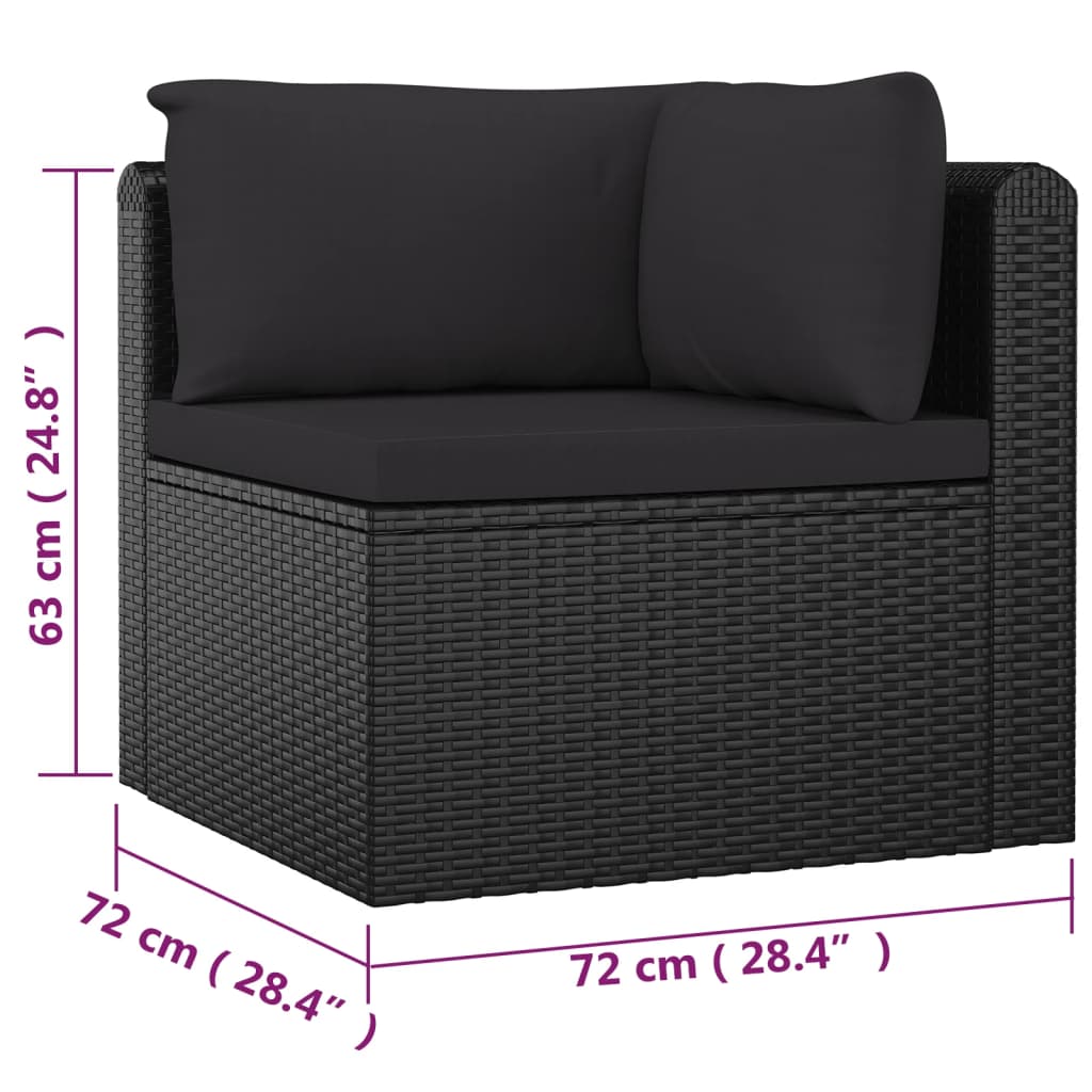 7 pcs conjunto lounge de jardim c/ almofadões vime PE preto