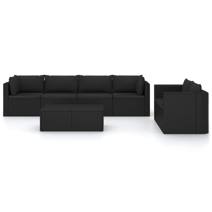 7 pcs conjunto lounge de jardim c/ almofadões vime PE preto