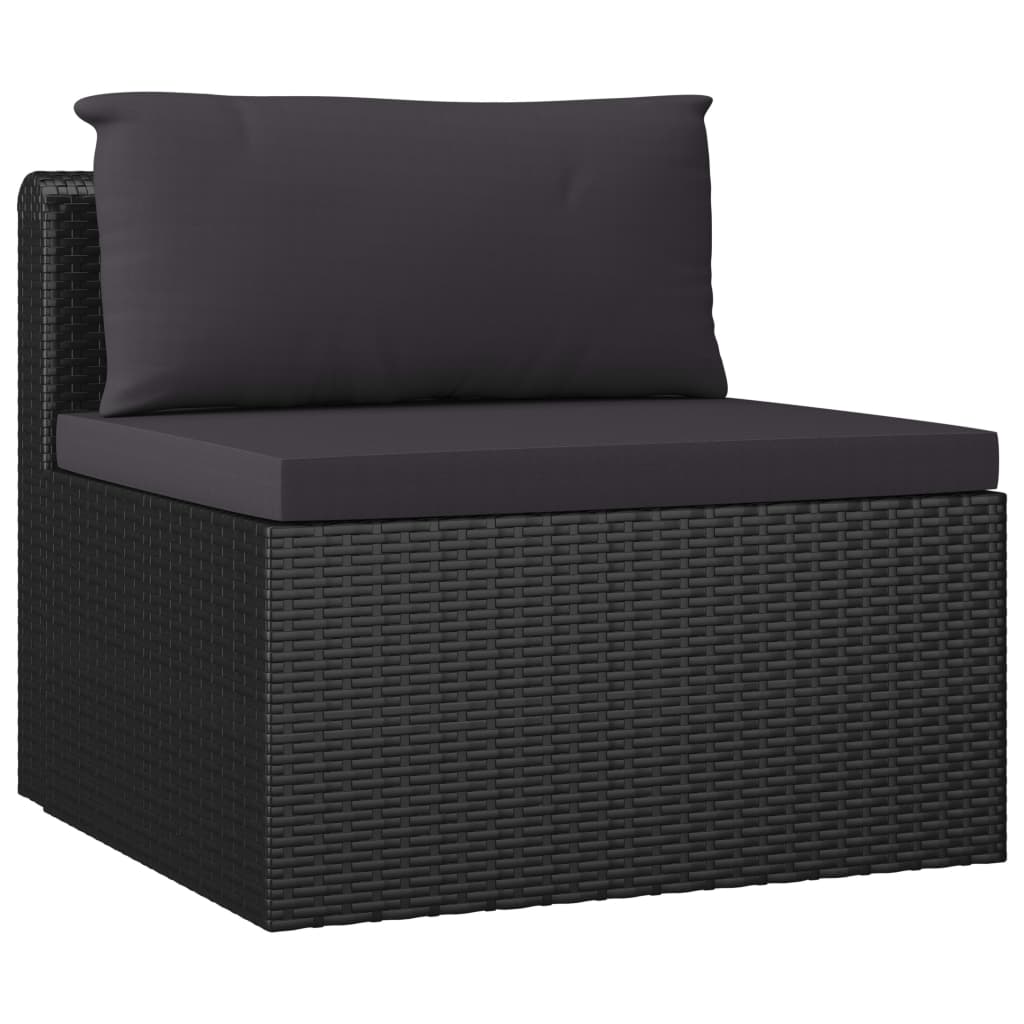 7 pcs conjunto lounge de jardim c/ almofadões vime PE preto