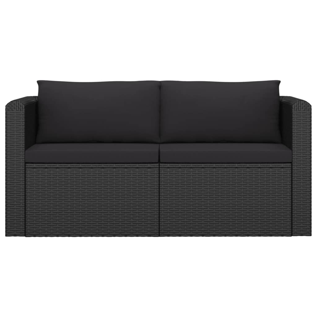 7 pcs conjunto lounge de jardim c/ almofadões vime PE preto