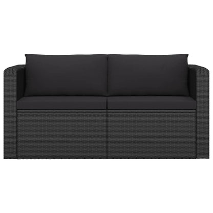 7 pcs conjunto lounge de jardim c/ almofadões vime PE preto