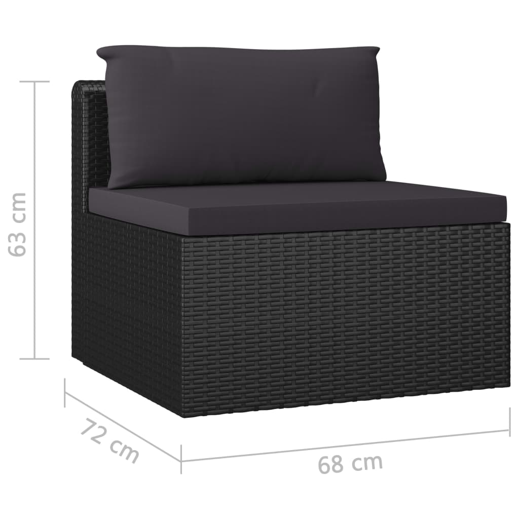 7 pcs conjunto lounge de jardim c/ almofadões vime PE preto