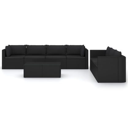 8 pcs conjunto lounge de jardim c/ almofadões vime PE preto