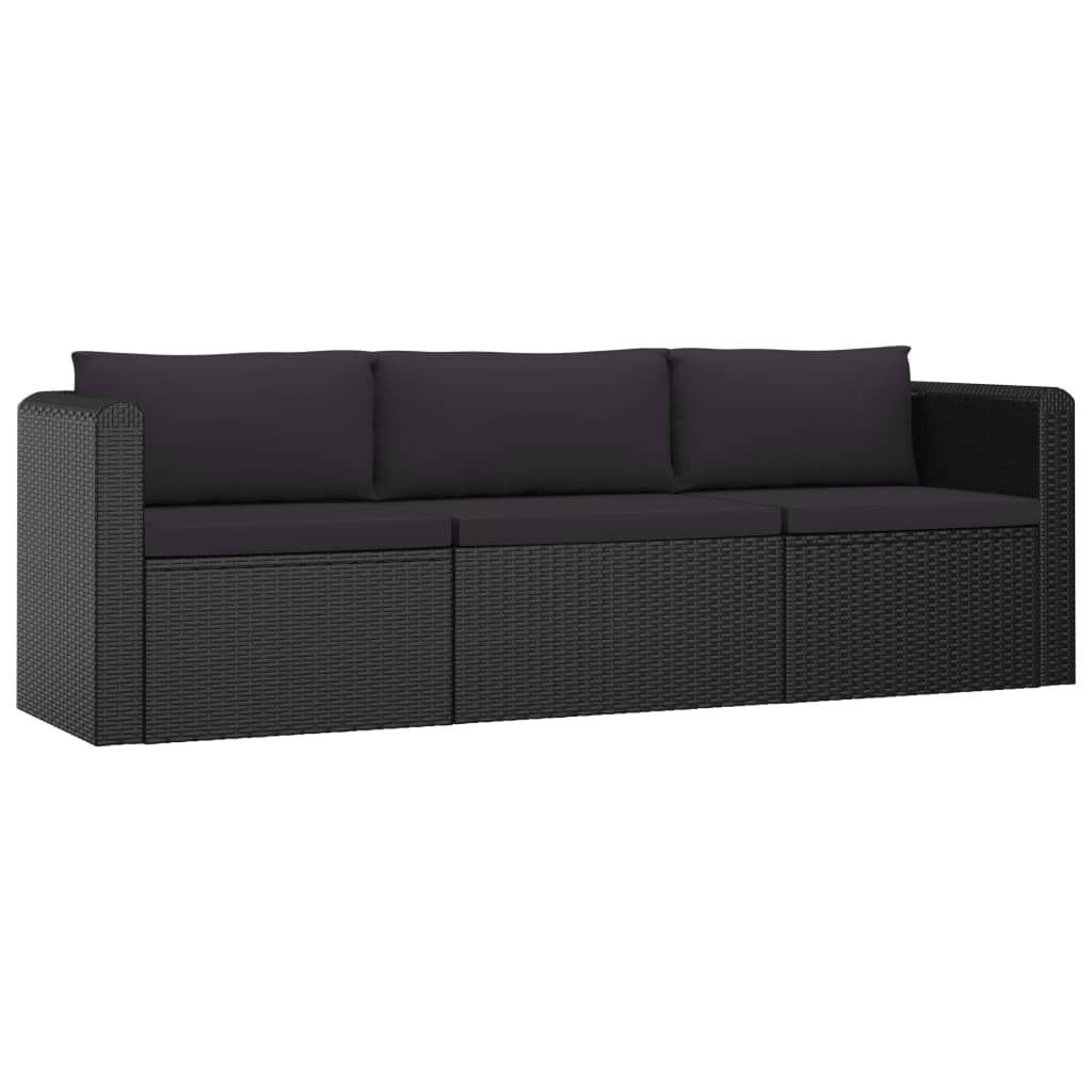 8 pcs conjunto lounge de jardim c/ almofadões vime PE preto