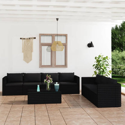 8 pcs conjunto lounge de jardim c/ almofadões vime PE preto