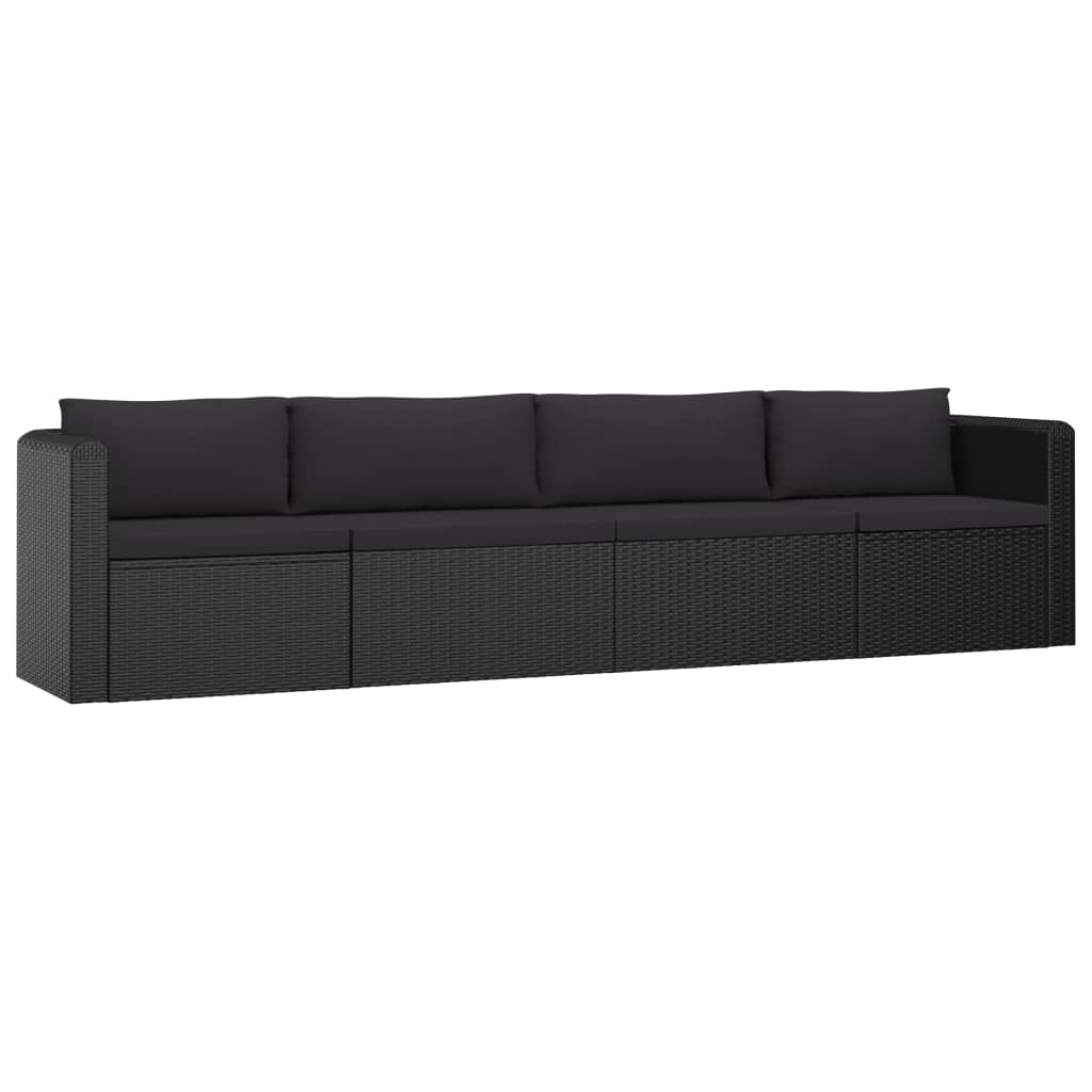 9 pcs conjunto lounge de jardim c/ almofadões vime PE preto