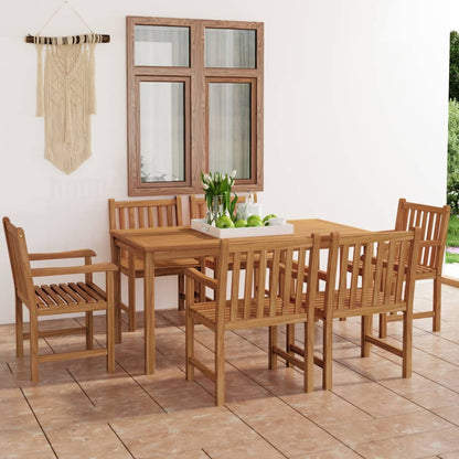 7 pcs conjunto de jantar p/ jardim madeira de teca maciça