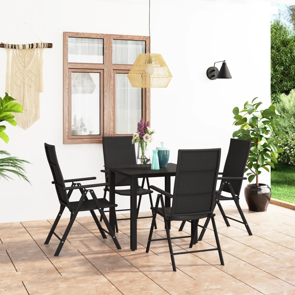 5 pcs conjunto de jantar para jardim preto