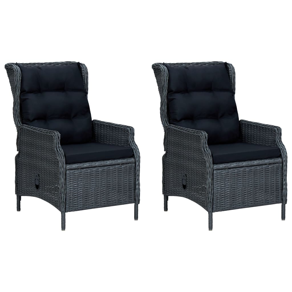 3 pcs conj. lounge jardim c/ almofadões vime PE cinzento-escuro