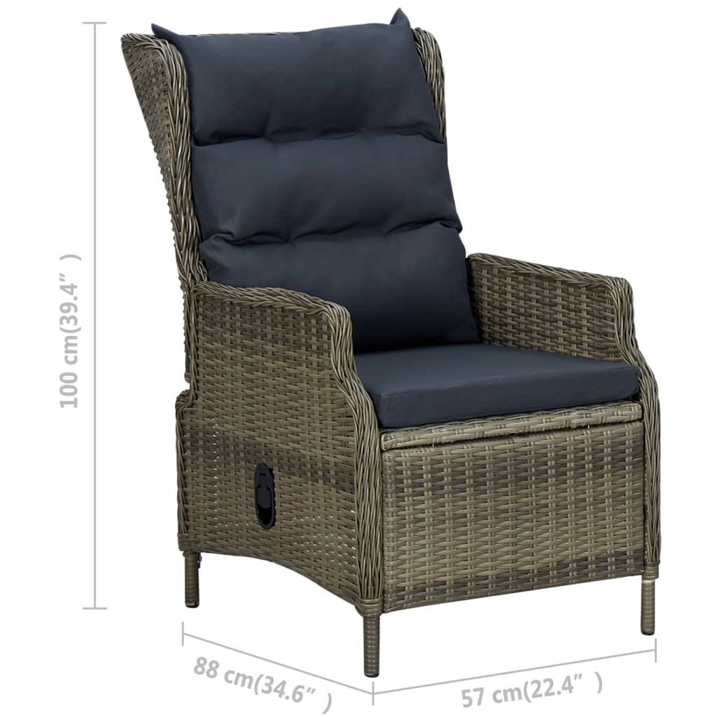 3 pcs conjunto lounge jardim c/ almofadões vime PE castanho