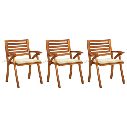 Cadeiras de jantar jardim c/ almofadões 3 pcs acácia maciça