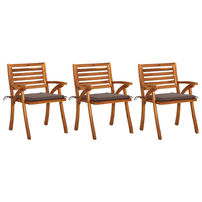 Cadeiras de jantar jardim c/ almofadões 3 pcs acácia maciça