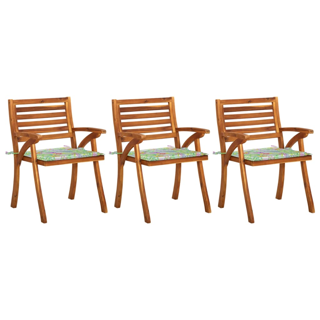 Cadeiras de jantar jardim c/ almofadões 3 pcs madeira acácia