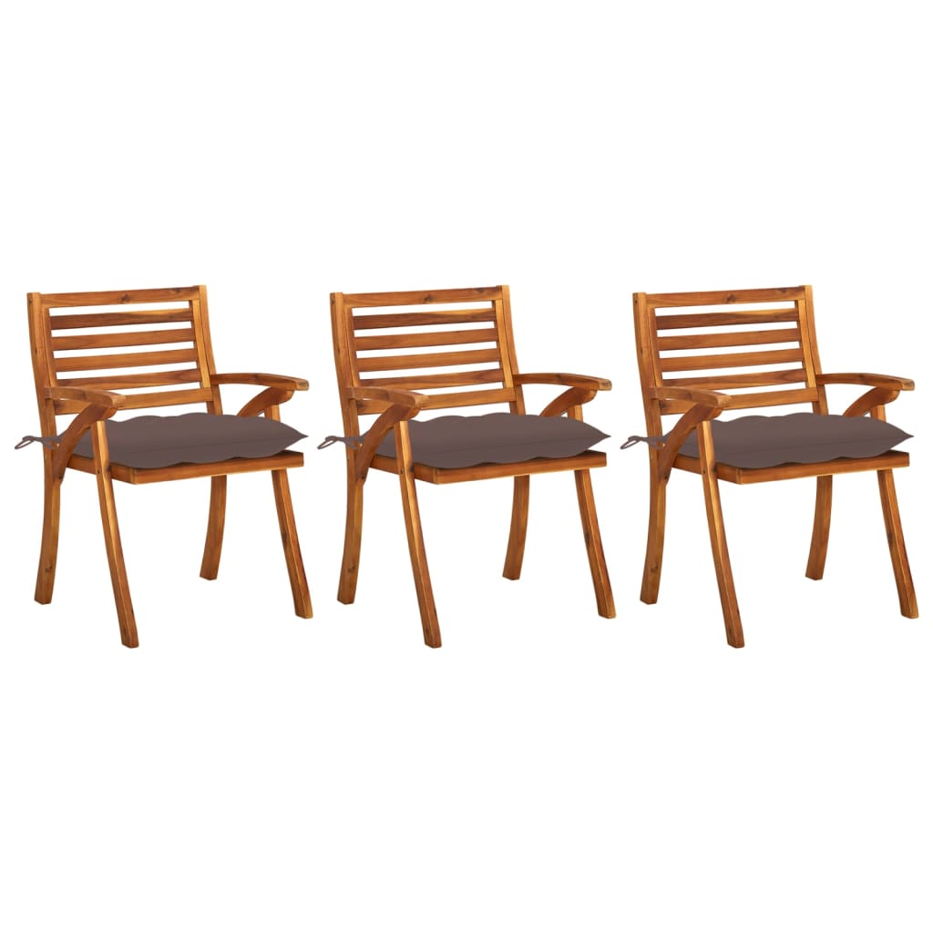 Cadeiras de jantar jardim c/ almofadões 3 pcs madeira acácia